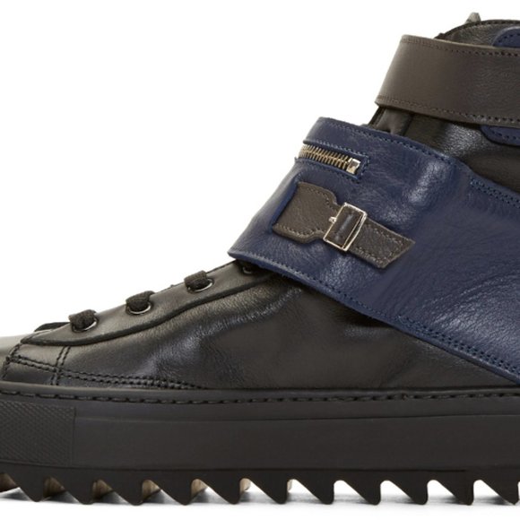 RAF SIMONS Men's Leather High Top Buckle Sneakers - Picture 6 of 8